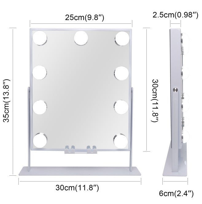 Vanity Makeup Mirror Perfect Size Wireless Charge Bluetooth Speaker 3 Light Adjustable 9 LED BulbS 360 Degree Rotation 10X Magnifying Glass Color Handle Setting Cosmetic
