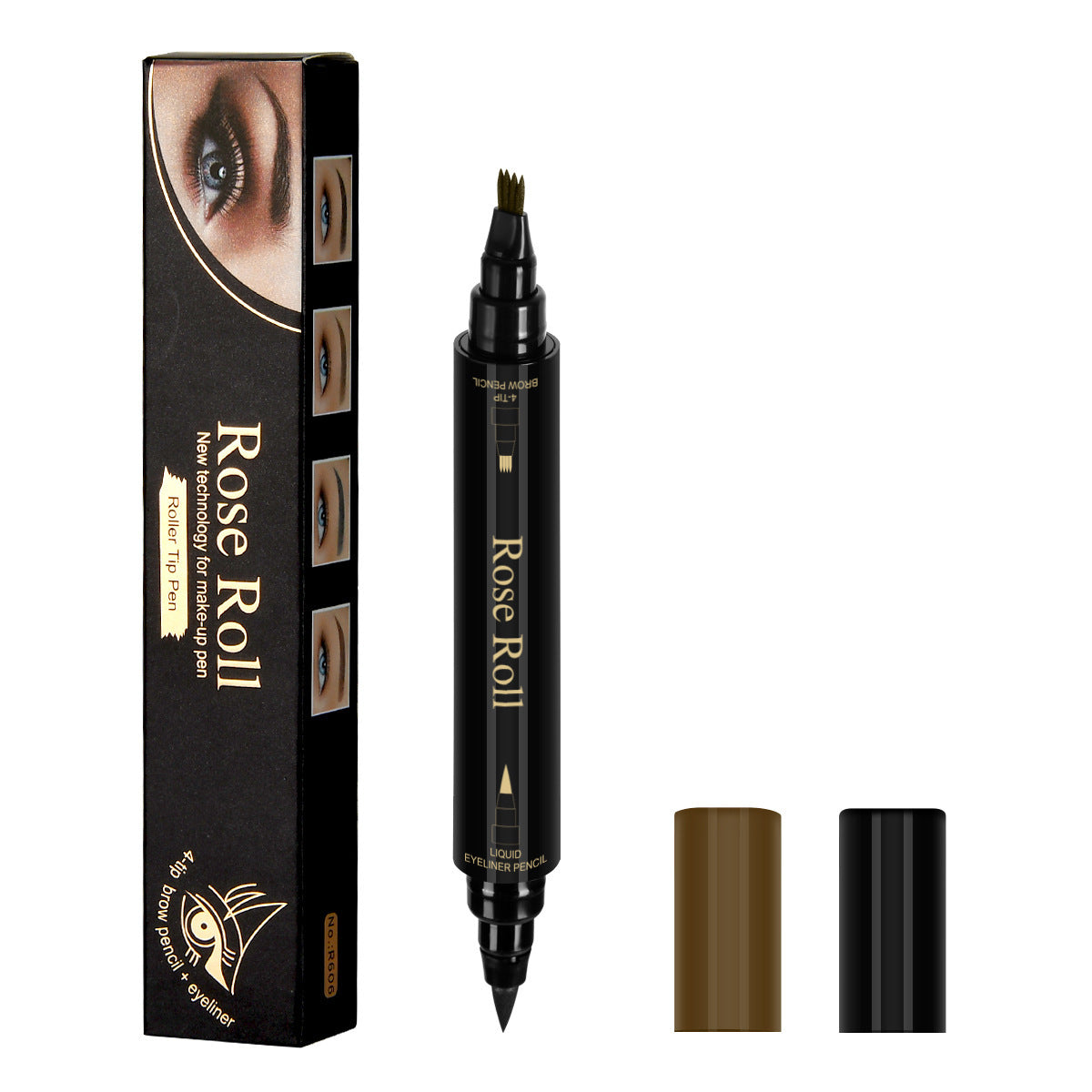 Double Headed Self-adhesive Eyeliner And Four-pointed Water Eyebrow Pencil
