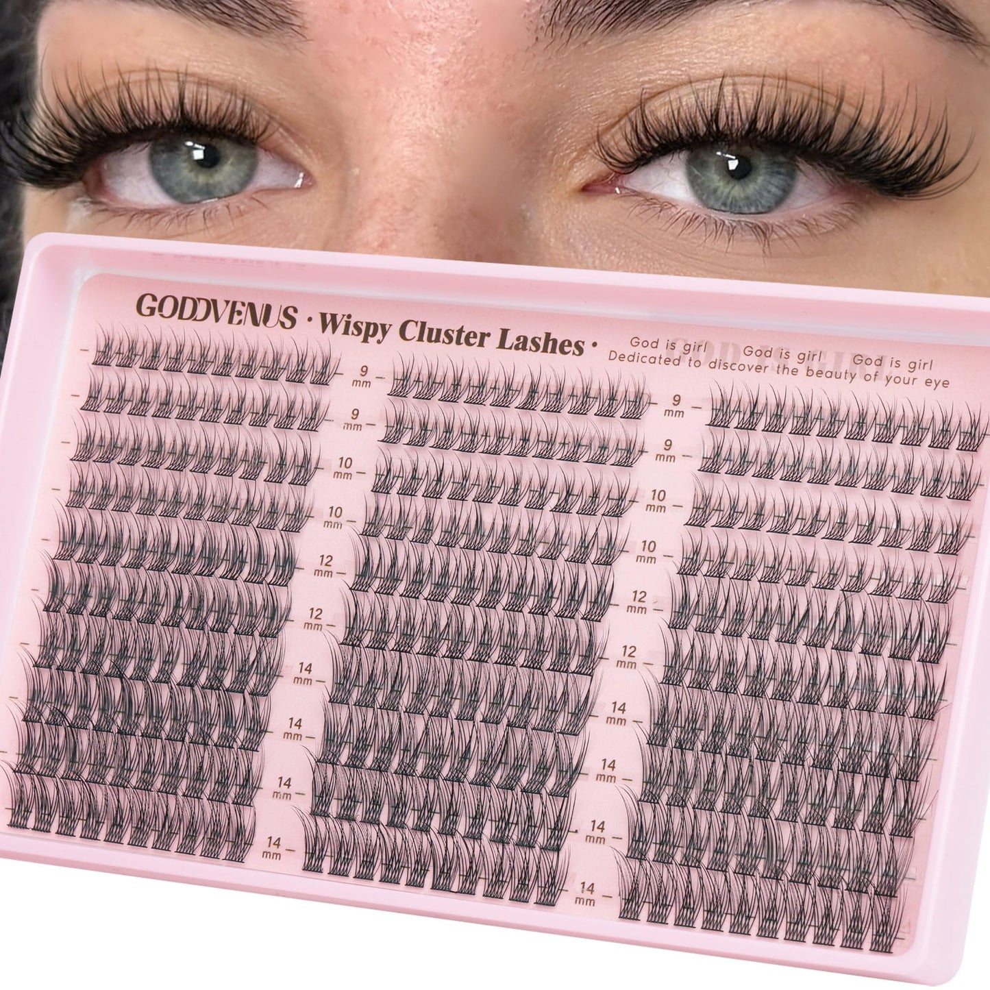 Goddvenus Lash Clusters Wispy 9-14mm Eyelash Clusters Natural DIY Cluster Eyelash Extensions Lash Individual 300pcs Short C Curve