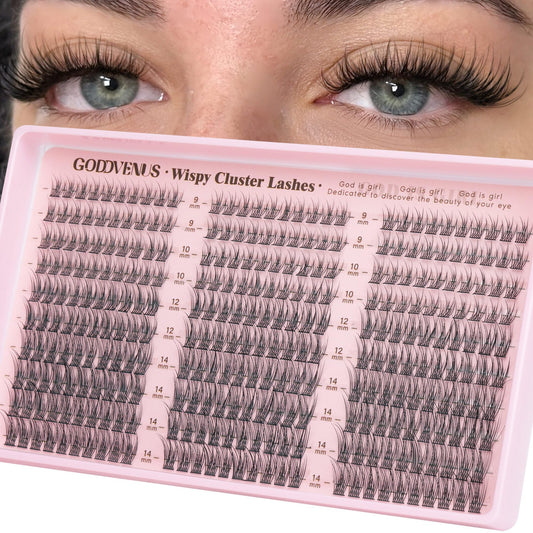 Goddvenus Lash Clusters Wispy 9-14mm Eyelash Clusters Natural DIY Cluster Eyelash Extensions Lash Individual 300pcs Short C Curve