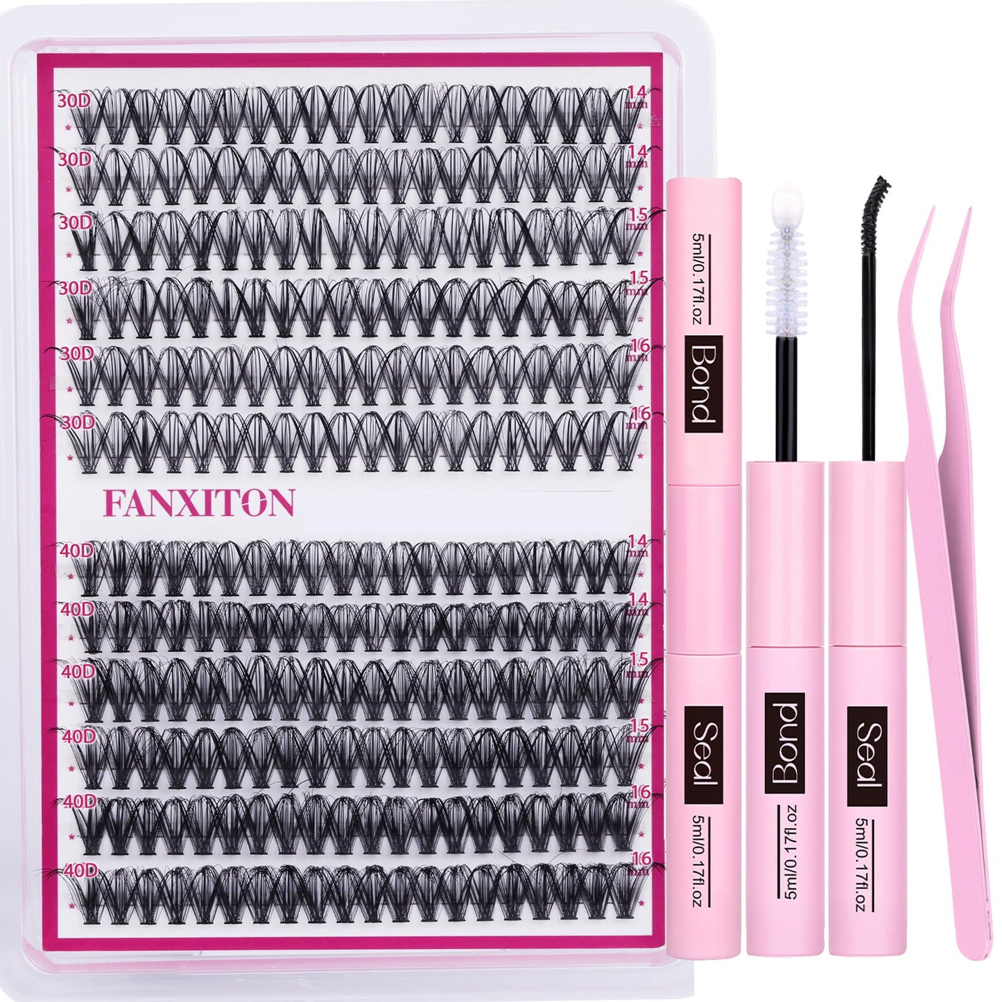 Cluster Lashes 240 pcs Wispy Lash Clusters D Natural Eyelashes Extensions 14-16mm Mix 30D+40D Individual Lashes Thin Band Lash Bond and Seal Tweezers for DIY Lash Extension Beginners