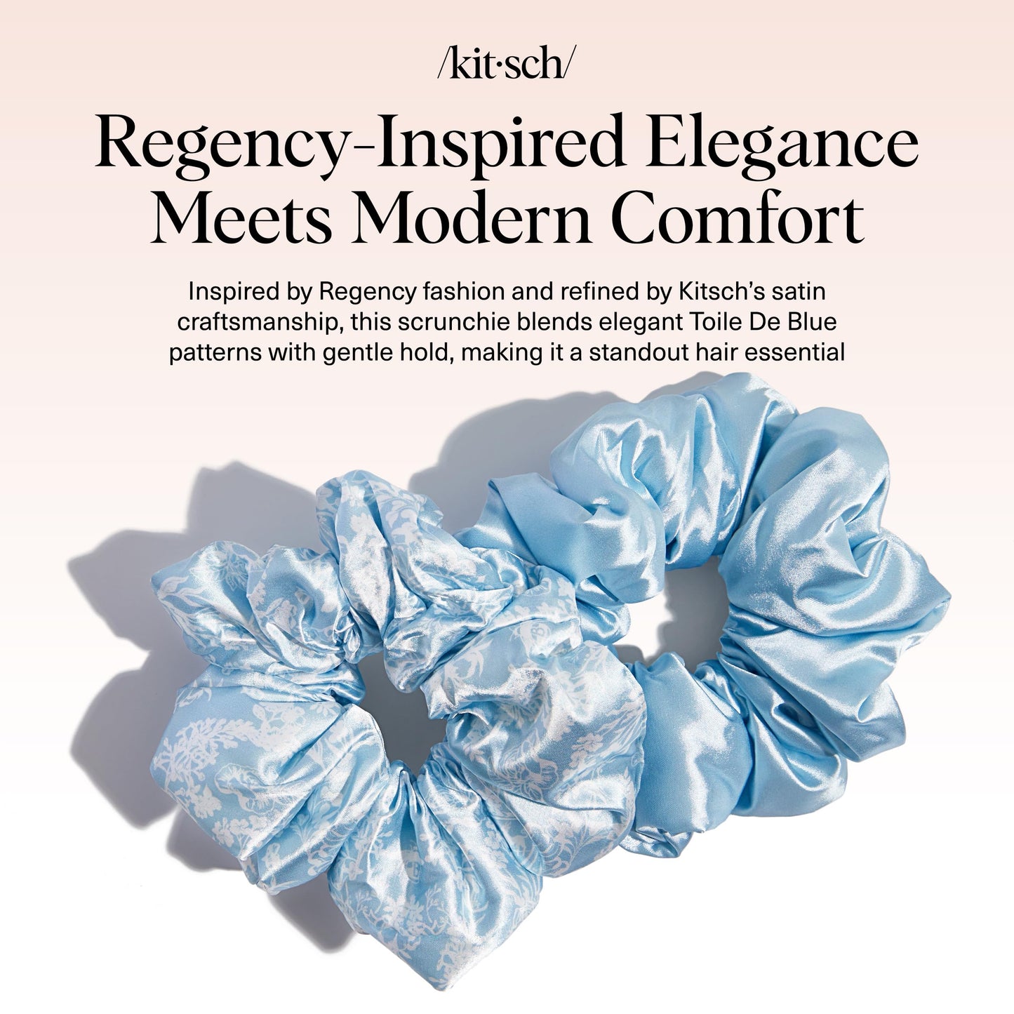 Bridgerton x Kitsch Satin Scrunchies for Women, No Snag, No Tugging, Soft & Comfortable Scrunchies for Girls, Perfect for Day or Night - Toile De Blue