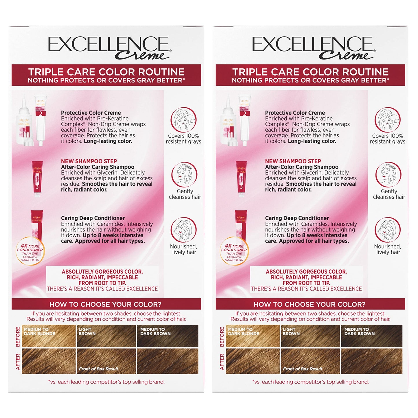 L'Oral Paris Excellence Crme Permanent Hair Color, 6G Light Golden Brown, 100% Gray Coverage Hair Dye, Pack of 2