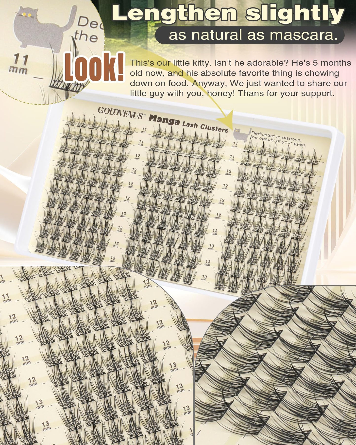 Goddvenus Natural Lash Clusters Wispy Manga Eyelash Clusters Fairy Lash Extension C Curl Cluster Eyelashes Extensions 180pcs