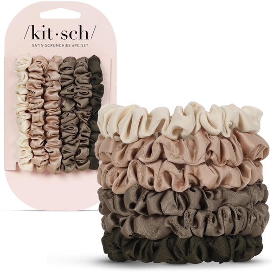 Kitsch Ultra-Petite Satin Scrunchies for Women - Softer Than Silk Scrunchies | Hair Ties No Damage for Frizz-Free Sleep | Perfect for Day or Night Hair Accessories - Eucalyptus, 6 pcs