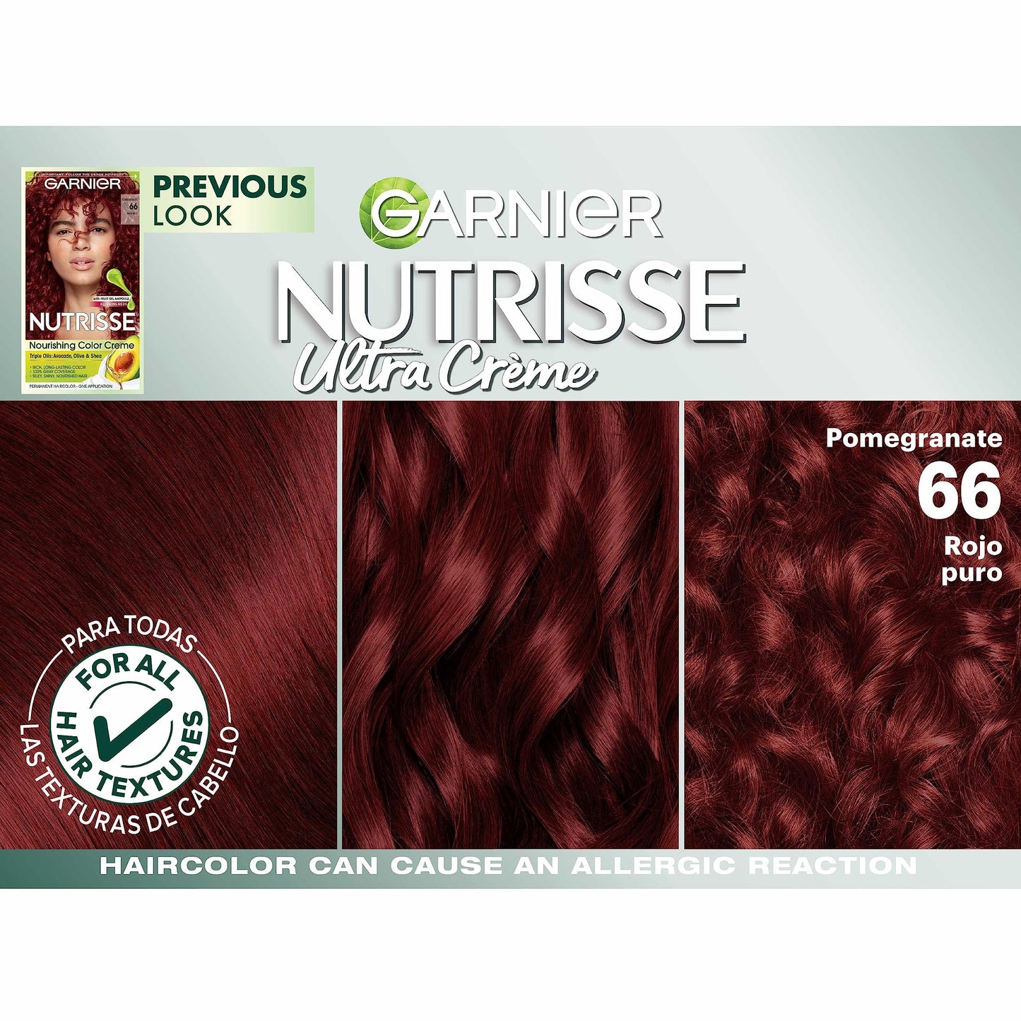 Garnier Hair Color Nutrisse Nourishing Creme, 66 True Red (Pomegranate) Permanent Hair Dye, 2 Count (Packaging May Vary)