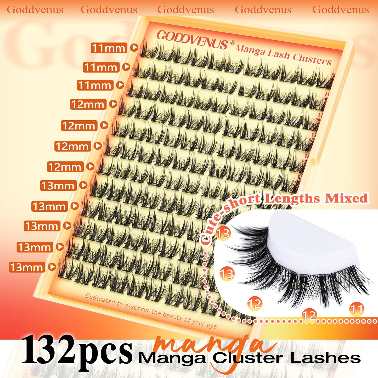 Goddvenus Manga Lash Clusters Wispy Natural Cluster Eyelash Extensions with Widespan Design Anime Eyelash Clusters (11-13mm Mixed)