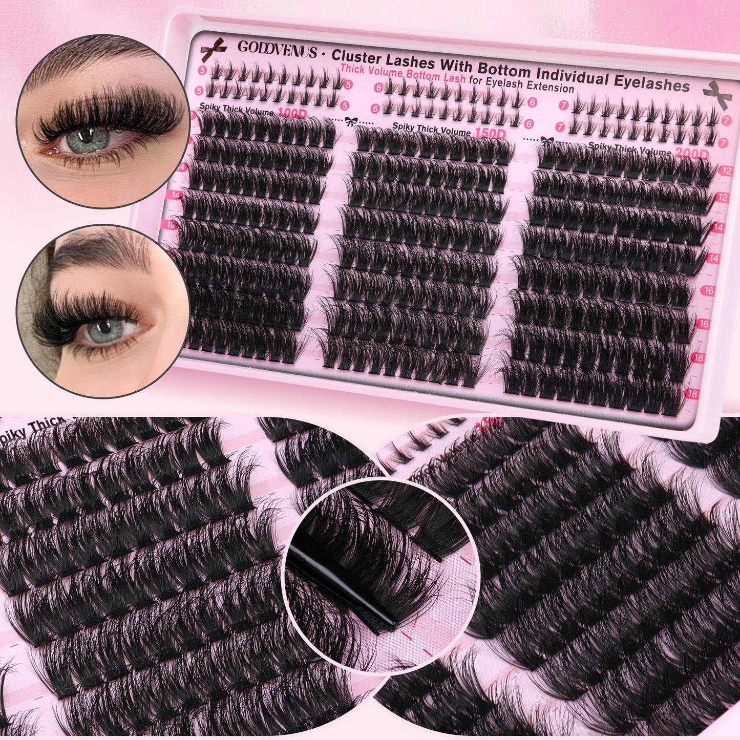 Fluffy Lash Clusters Kit Volume Cluster Eyelash Extensions Kit D Curl Waterproof Eyelash Clusters 240pcs Individual Lashes Full Faux Mink Cluster Lashes and 60pcs Bottom Lashes for DIY Lash Extension