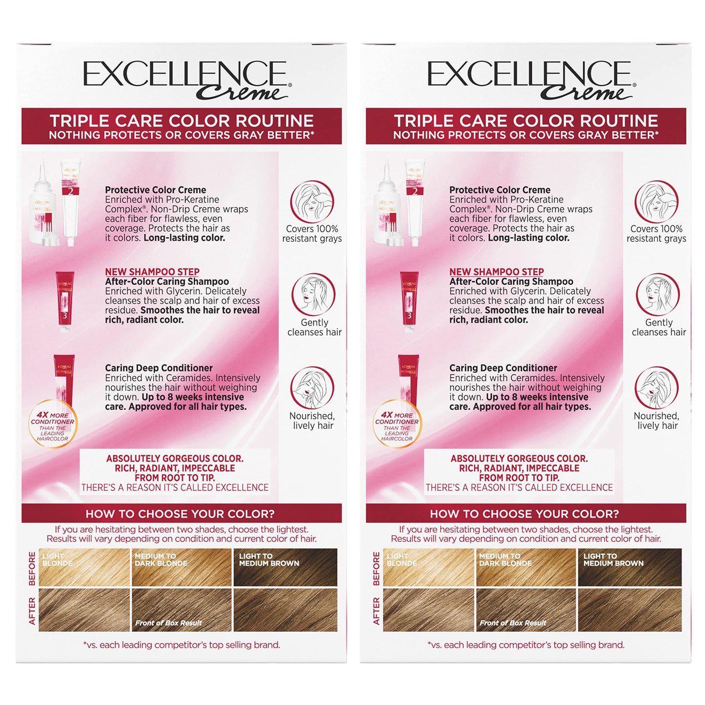 L'Oreal Paris Excellence Creme Permanent Hair Color, 7.5A Medium Ash Blonde, 100 percent Gray Coverage Hair Dye, Pack of 2
