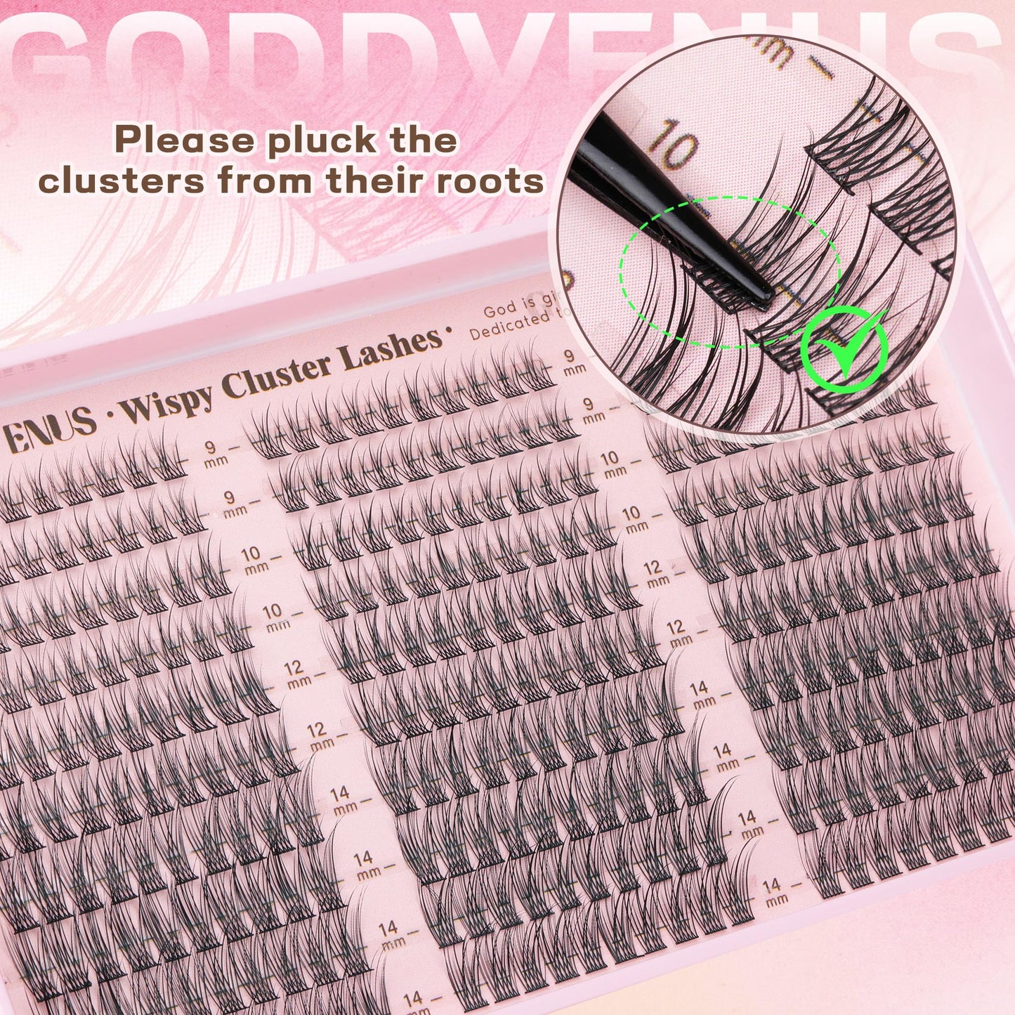 Goddvenus Lash Clusters Wispy 9-14mm Eyelash Clusters Natural DIY Cluster Eyelash Extensions Lash Individual 300pcs Short C Curve