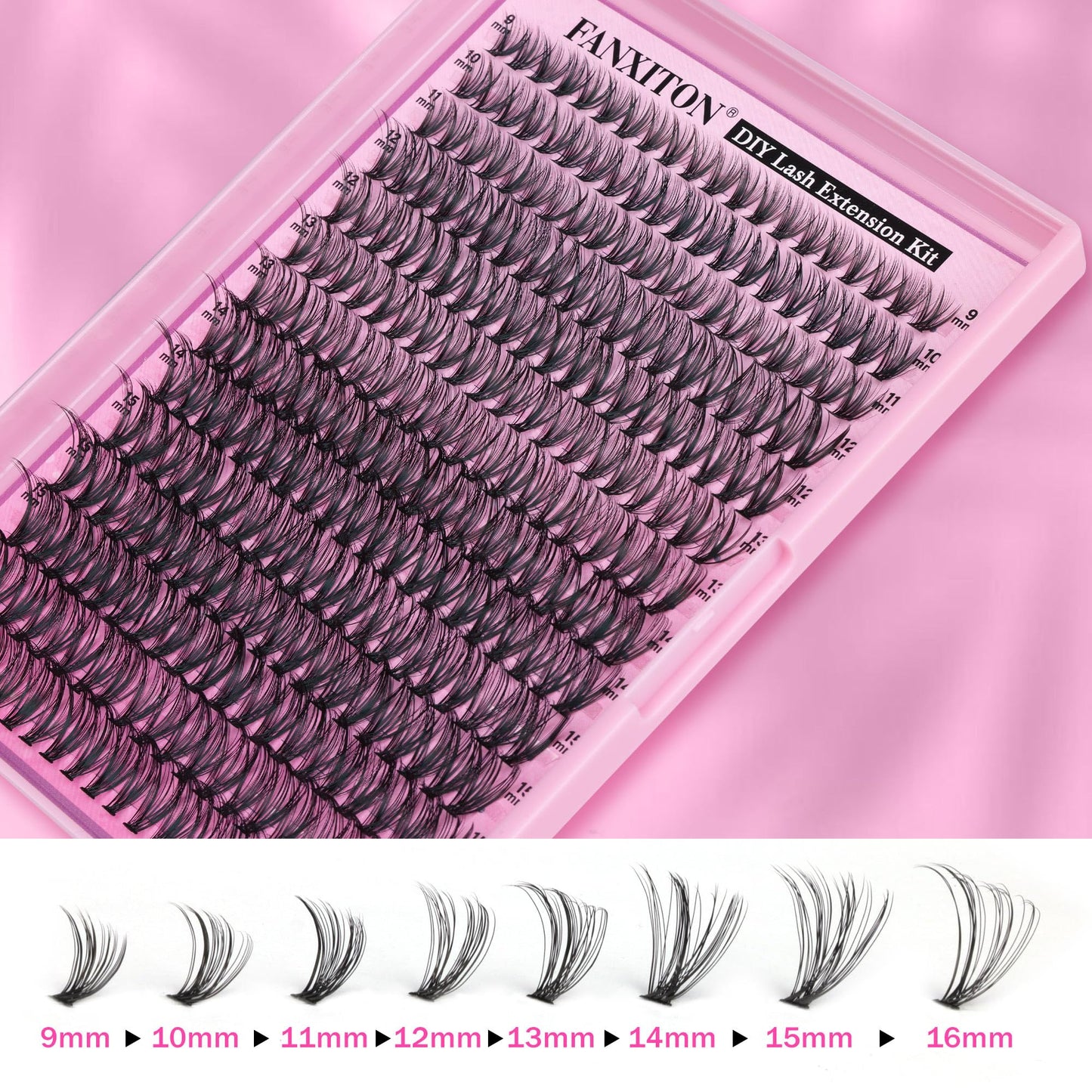 FANXITON DIY Lash Extension Kit 30D D Individual Lashes Lash Clusters Kit Cluster Lashes Lash Bond and Seal and Lash Tweezers for Lash Clusters Kit DIY at Home