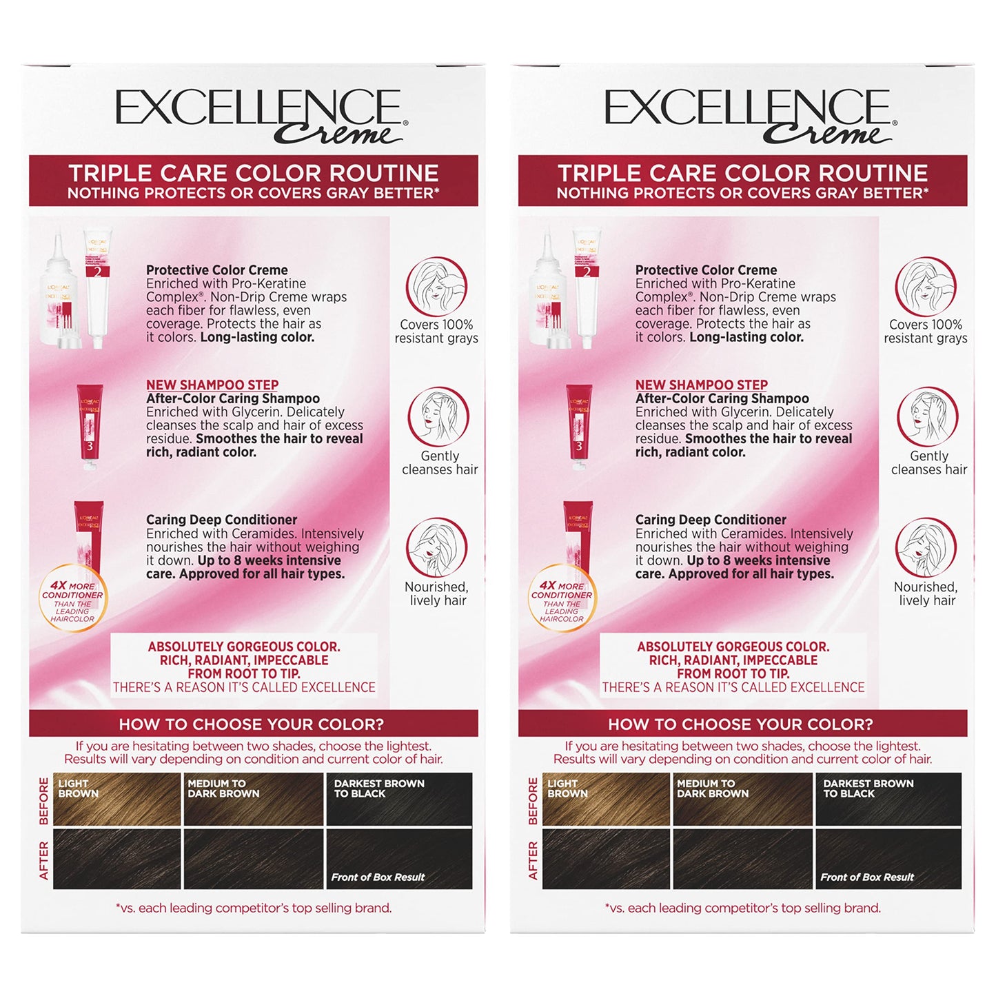L'Oreal Paris Excellence Creme Permanent Hair Color, 4a Dark Ash Brown, 100 percent Gray Coverage Hair Dye, Pack of 2