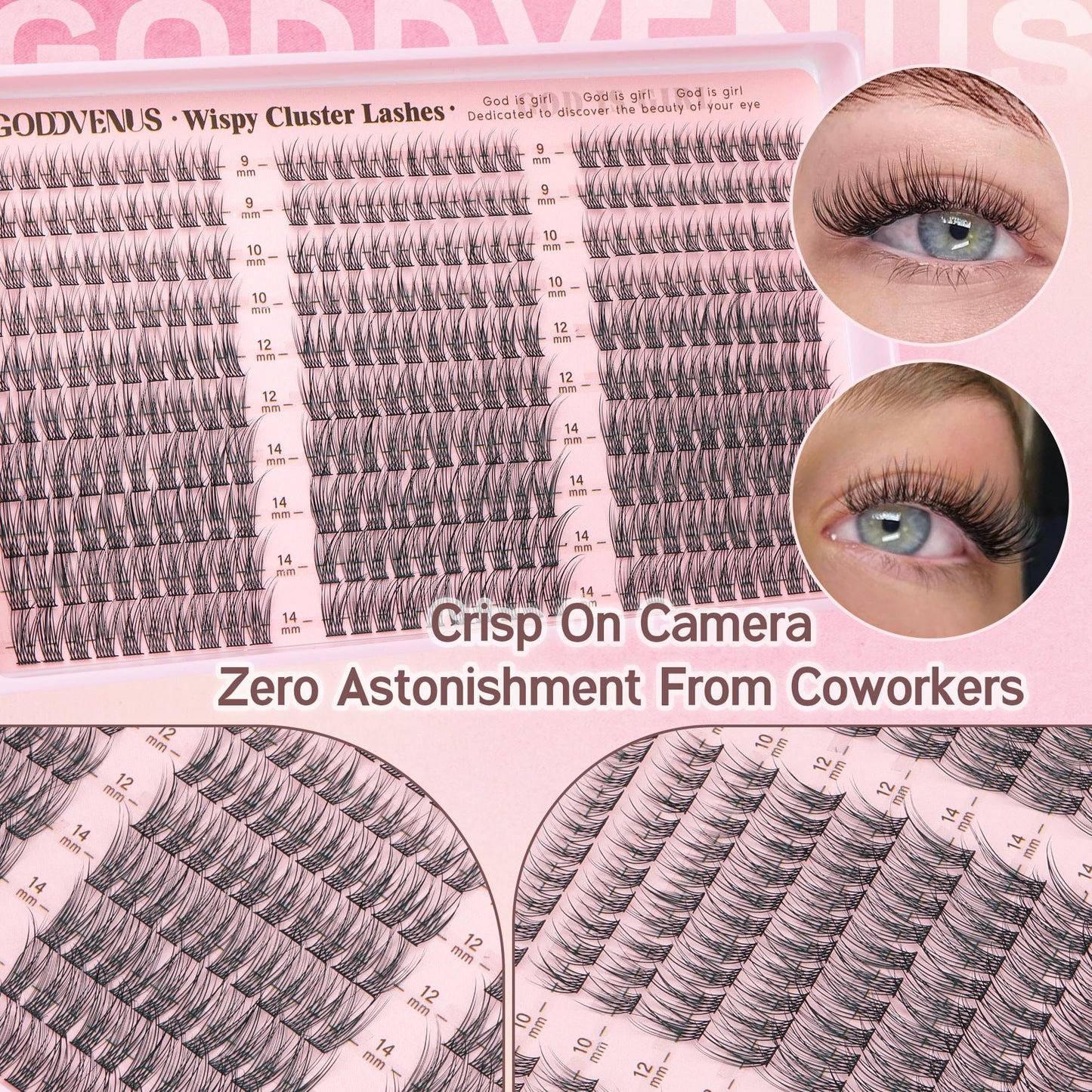 Goddvenus Lash Clusters Wispy 9-14mm Eyelash Clusters Natural DIY Cluster Eyelash Extensions Lash Individual 300pcs Short C Curve