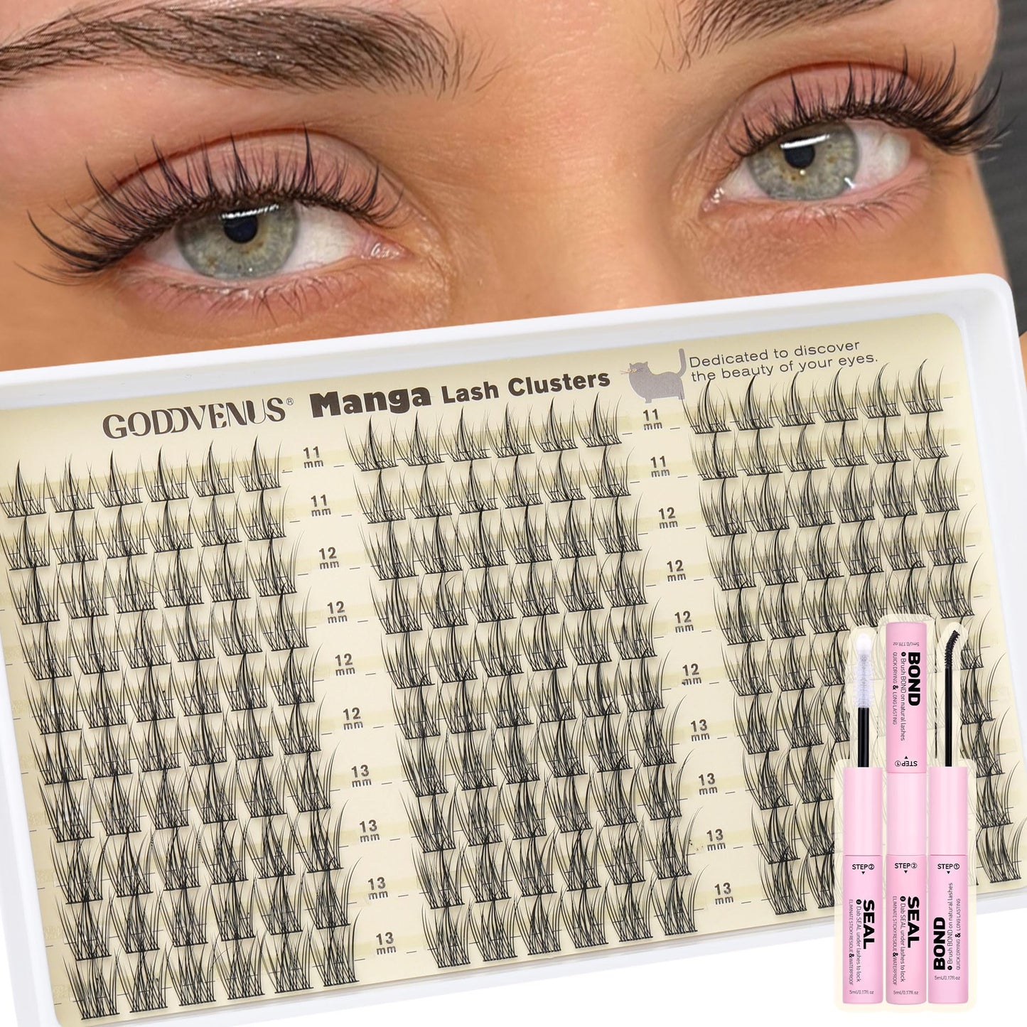 Goddvenus Natural Lash Clusters Kit Wispy Manga Eyelash Clusters Fairy Lash Extension Kit C Curl Cluster Eyelashes Extensions Kit (No Tweezers)