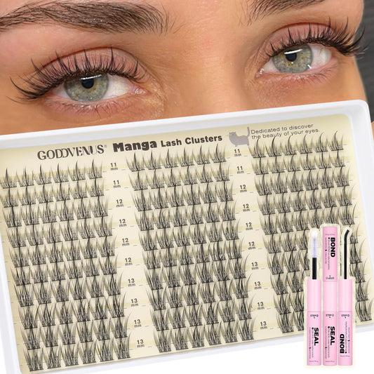 Goddvenus Natural Lash Clusters Kit Wispy Manga Eyelash Clusters Fairy Lash Extension Kit C Curl Cluster Eyelashes Extensions Kit (No Tweezers)