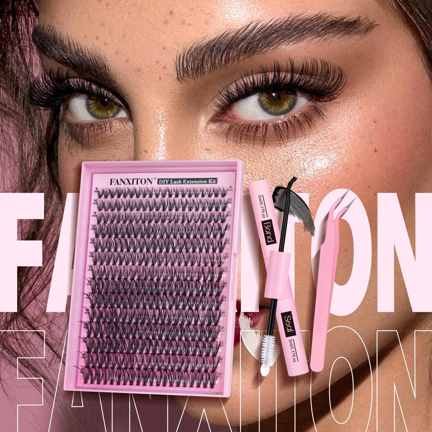 FANXITON DIY Lash Extension Kit 30D D Individual Lashes Lash Clusters Kit Cluster Lashes Lash Bond and Seal and Lash Tweezers for Lash Clusters Kit DIY at Home