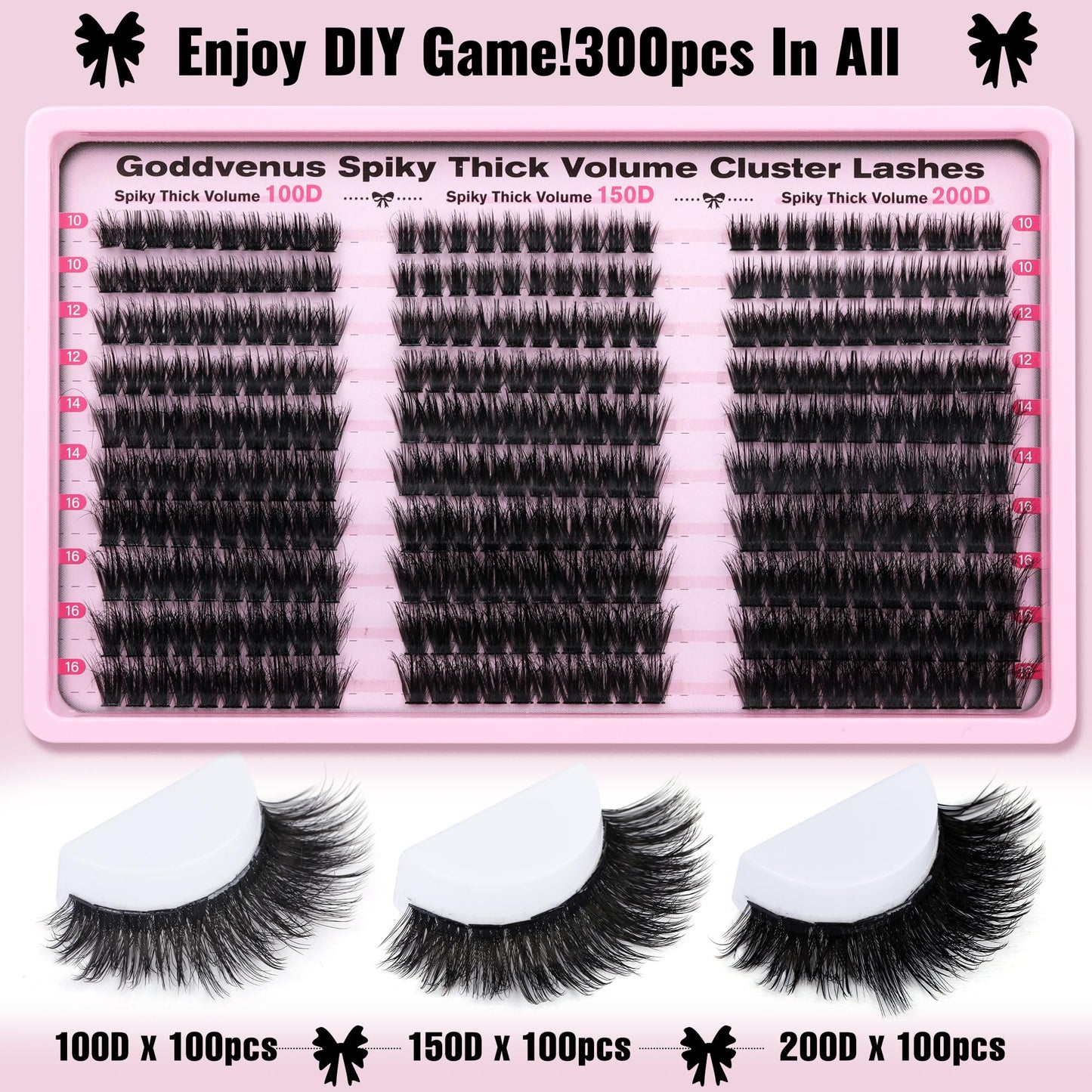 Goddvenus Fluffy Lash Clusters 100-150-200D Volume Eyelash Clusters 10-16mm Wispy Individual Lashes D Curl Cluster Eyelash Extensions 300pcs DIY Lash Extensions(D Curl 300pcs)