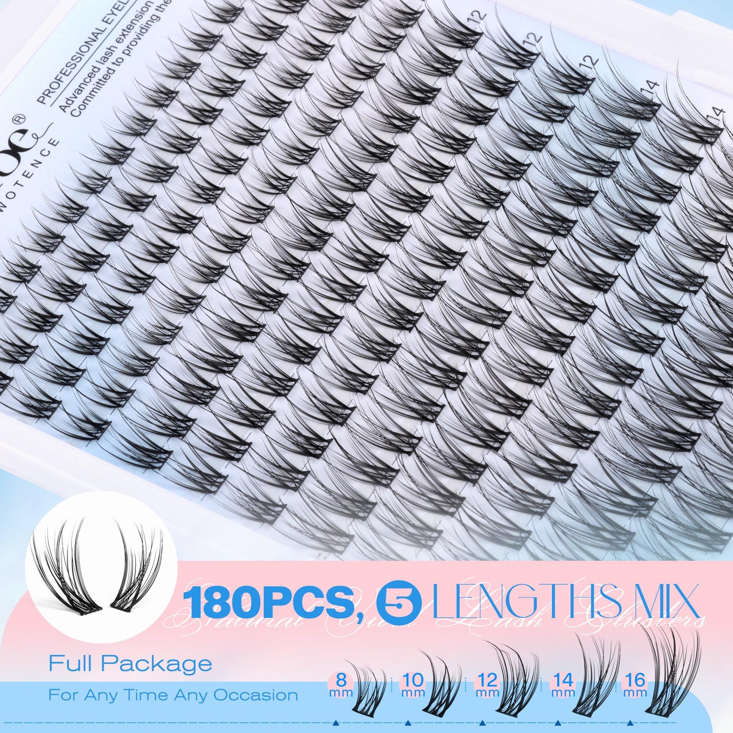 Pawotence Lash Clusters Kit Wispy Lash Extension Kit Natural 180pcs Cluster Eyelash Extensions Kit Individual Lashes 8-16mm Eyelash Clusters Kit with Lash Cluster Bond Seal and Lash Tweezers
