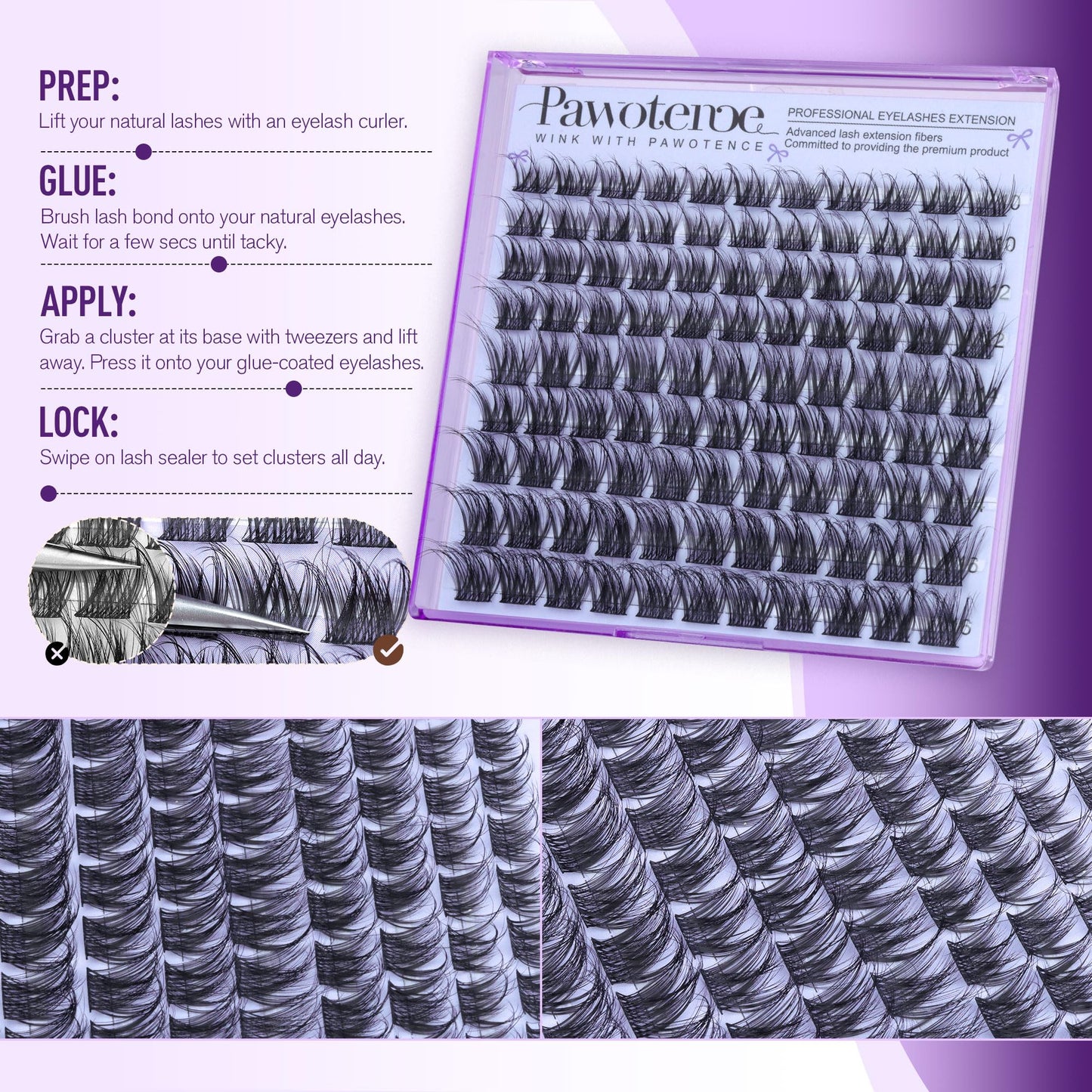 Pawotence Natural Lash Clusters Wispy Eyelash Clusters 10-16mm Full Lashes Cluster Eyelash Extensions Soft Individual Cluster Lashes False Eyelashes for DIY Lash Extension