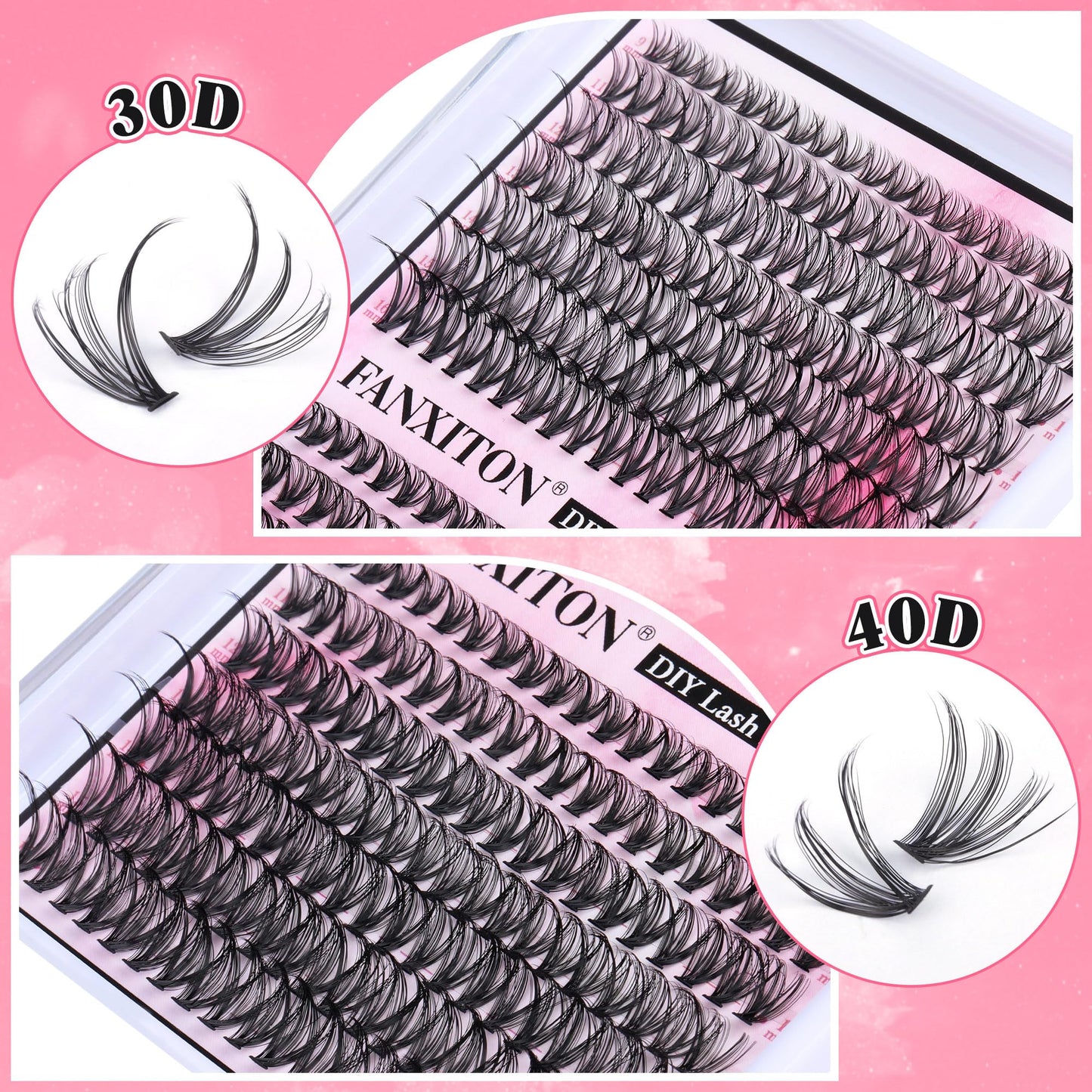 DIY Lash Extension Kit Natural Lash Clusters 30D+40D Mix 9-16 mm D lndividual Lashes Lash Remover 280 pcs Wispy Eyelash Extension Kit with Lash Bond and Seal and Lash Tweezers by FANXITON