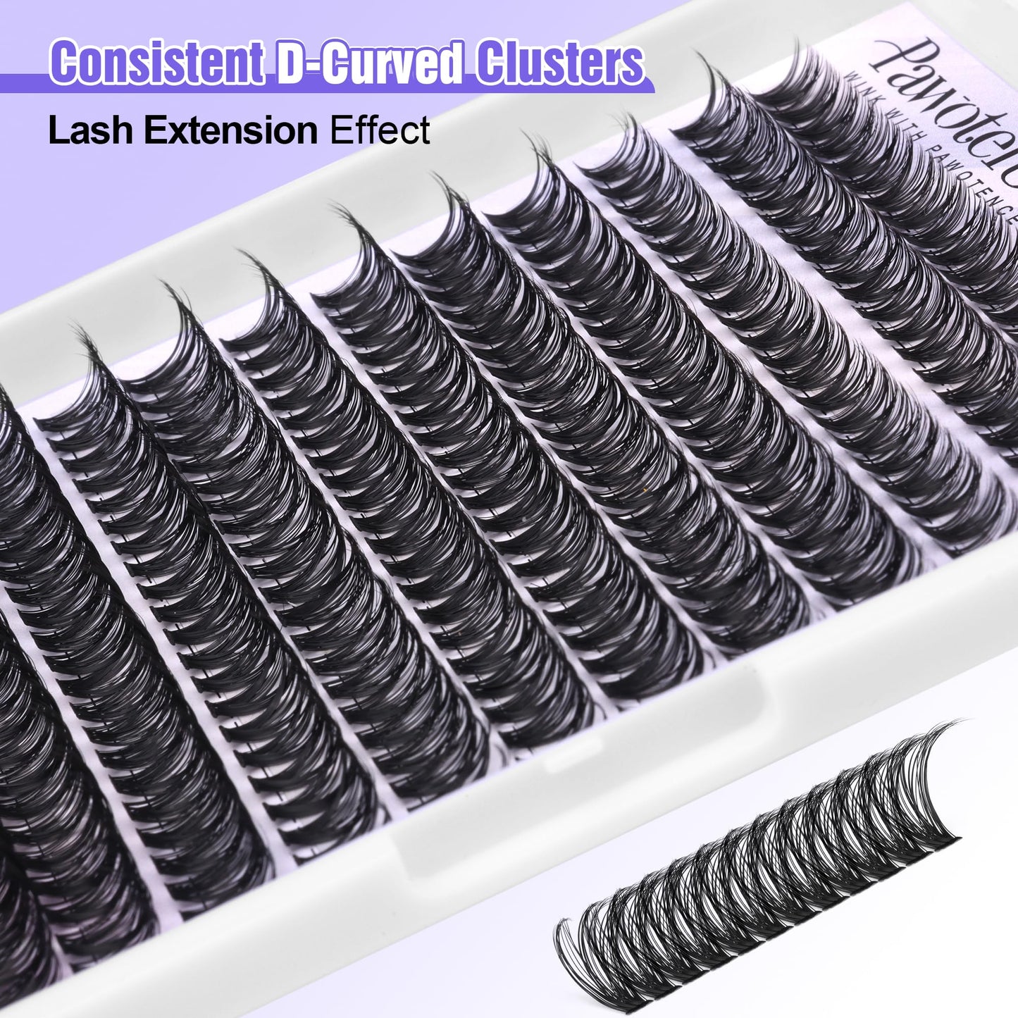 Pawotence Lash Clusters Kit 40D Individual Lashes Extension Kit DIY 280pcs 9-16mm Cluster Eyelash Extension Kit with Lash Bond and Seal, Lash Tweezers for Self Use (40D, 0.07D, 9-16mm, Kit)