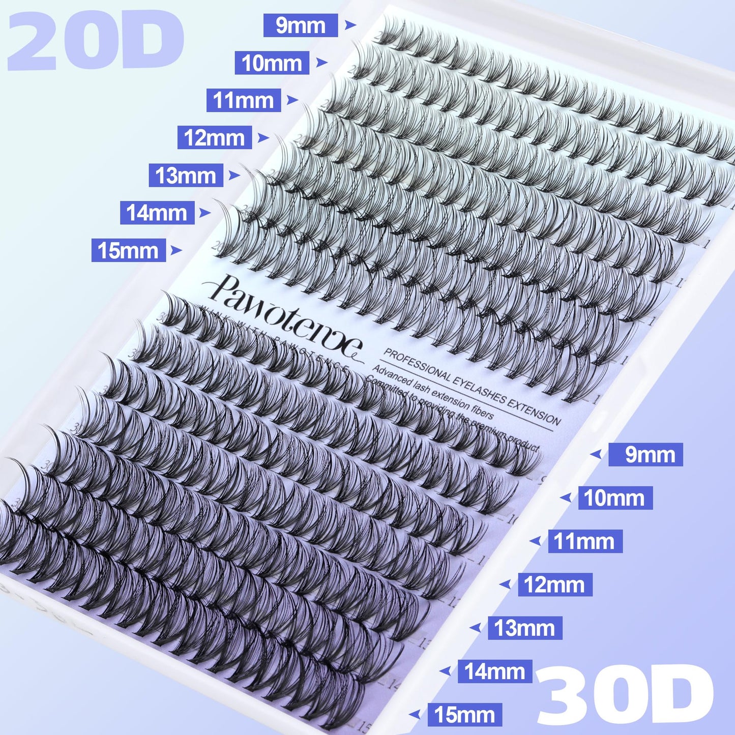 Pawotence Lash Extension Kit DIY 280pcs Individual Lash Clusters Kit 20D&30D Natural 9-15mm Cluster Eyelash Extensions Kit with Lash Bond and Seal, Tweezers for Self Use (20D&30D, 0.07D, 9-15mm, Kit)