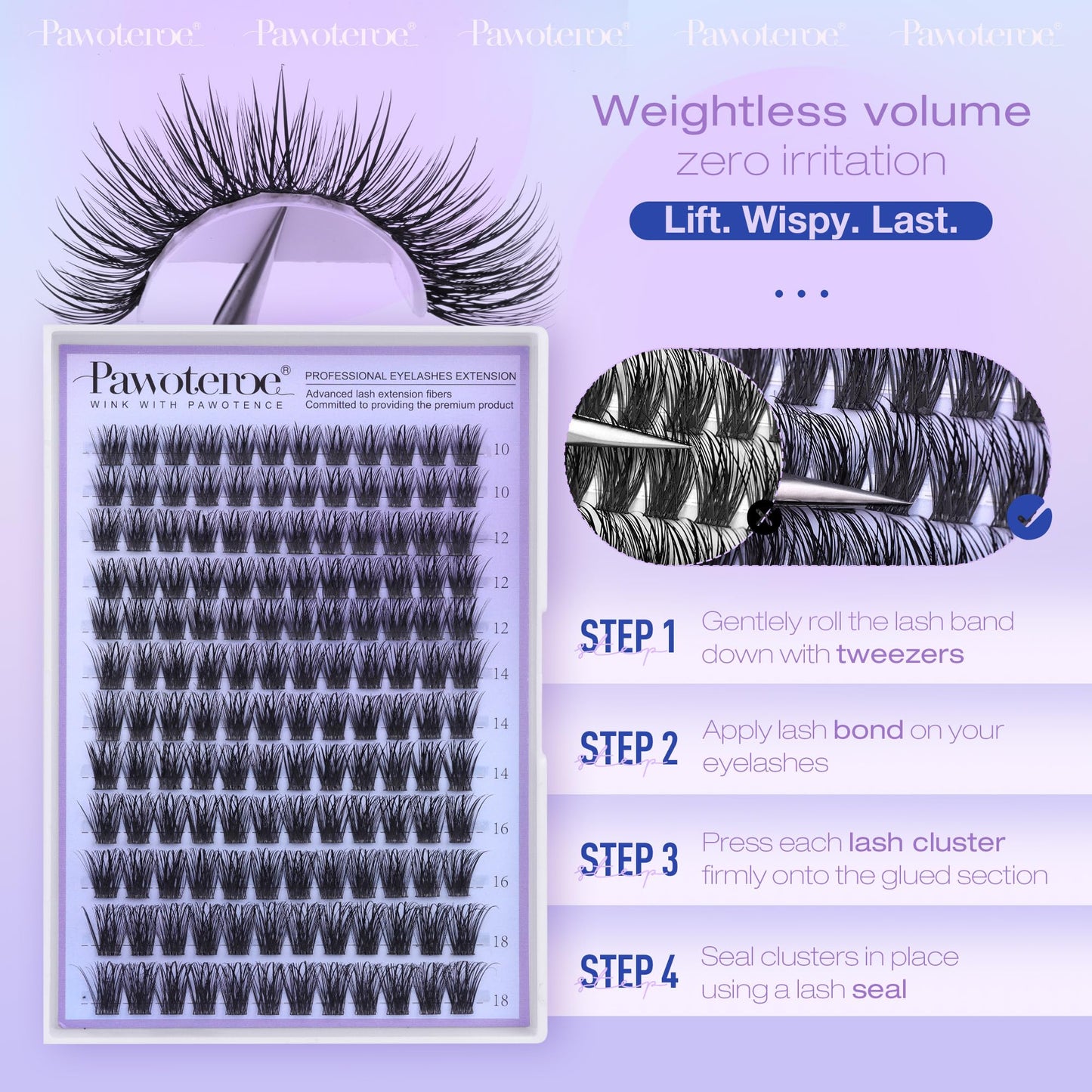 Pawotence Lash Clusters Fairy Eyelash Clusters 10-18mm Wispy Lashes Cluster Eyelash Extensions 144pcs Wet Individual Cluster Lashes Full False Eyelashes for DIY Lash Extension
