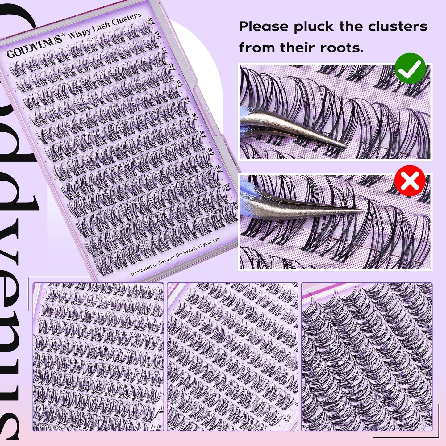 Invisible Band Lash Clusters Kit Wispy Natural Cluster Eyelash Extension Kit DIY Lash Extension Kit C Curl 10-16MM Eyelash Clusters Volume Individual Lashes Kit by Goddvenus