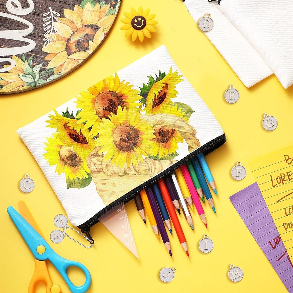 12 Pcs Paintable Blank Canvas Pouch With 26 Pcs Letter Charms And 10 Pcs Chain Multi-purpose Cosmetic Bag With Zipper Makeup Bages For DIY Craft Travel Organized