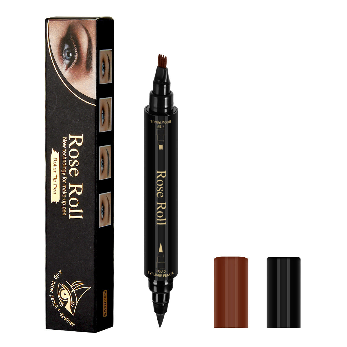 Double Headed Self-adhesive Eyeliner And Four-pointed Water Eyebrow Pencil