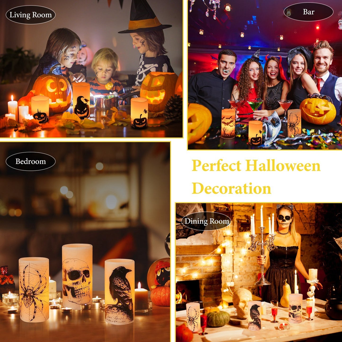 3 Pack Halloween Flameless Candle Lamp With Timer Setting Battery Operated Warm Orange Light Candles For Halloween Party Decoration