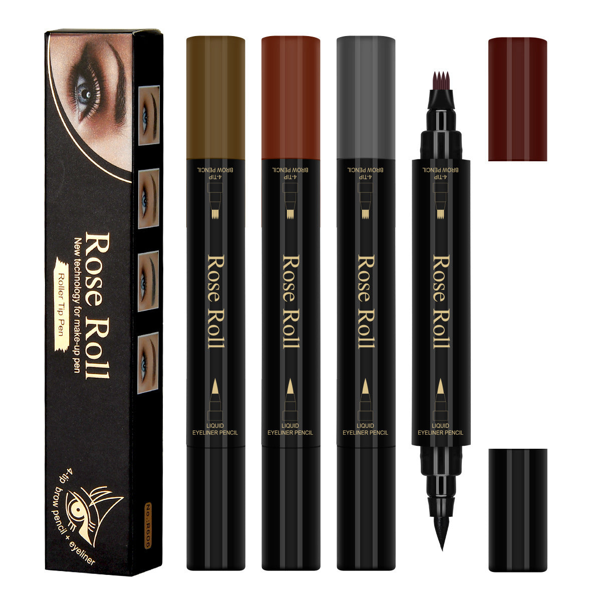 Double Headed Self-adhesive Eyeliner And Four-pointed Water Eyebrow Pencil
