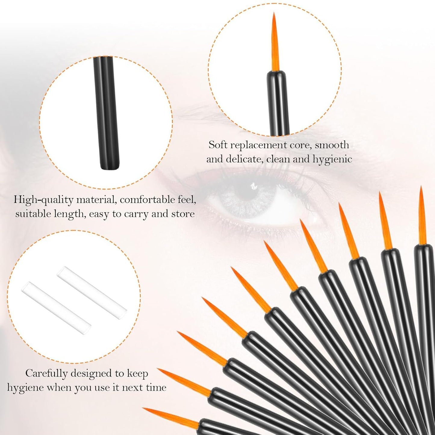One Hundred Pack Disposable Eyeliner Brushes - Ultra-Fine Point Applicators, Black Cosmetic Eye Wands For Precise Makeup Application
