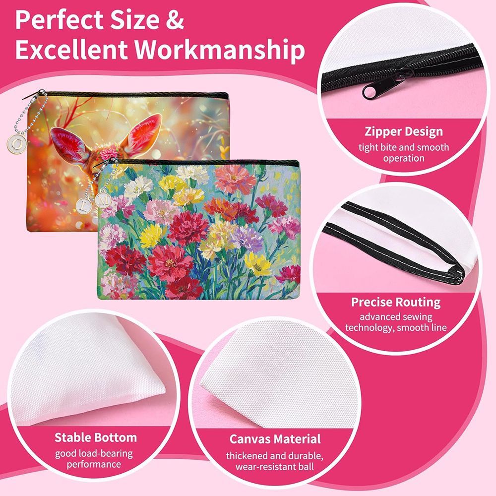 12 Pcs Paintable Blank Canvas Pouch With 26 Pcs Letter Charms And 10 Pcs Chain Multi-purpose Cosmetic Bag With Zipper Makeup Bages For DIY Craft Travel Organized