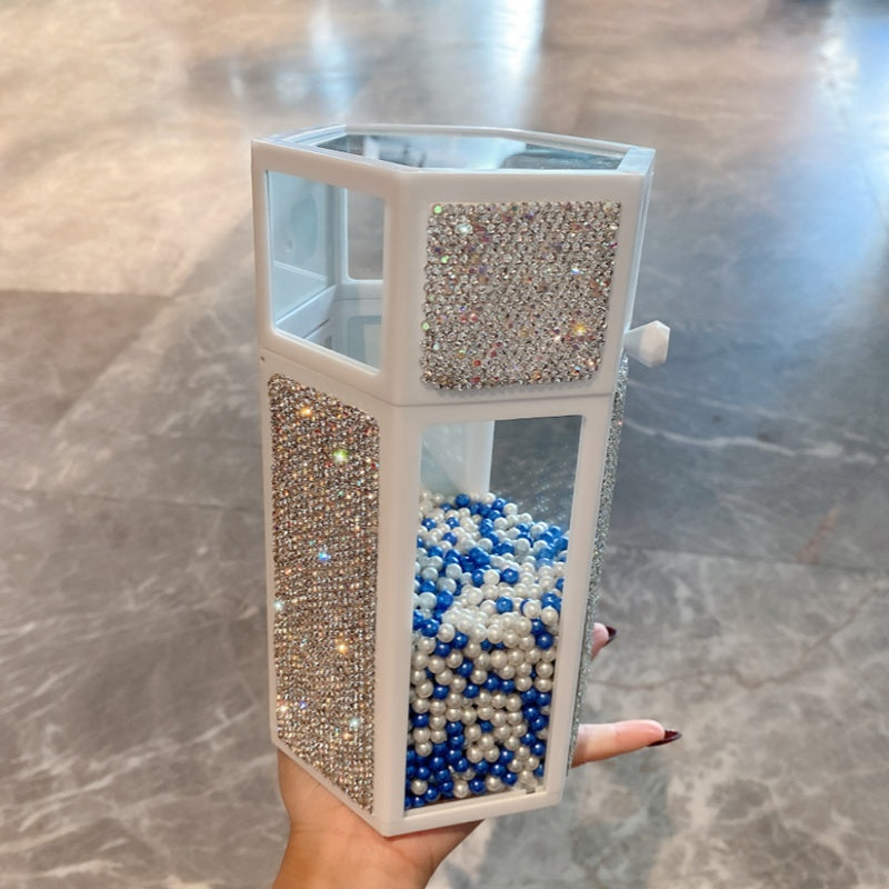 Glass Storage Box Dustproof With Lid Diamond Eyebrow Pencil Eyeliner Pearl Brush Bucket